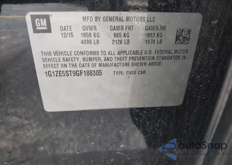 2016 Chevrolet Malibu Lt из США, поврежденный, VIN 1G1ZE5ST9GF188305